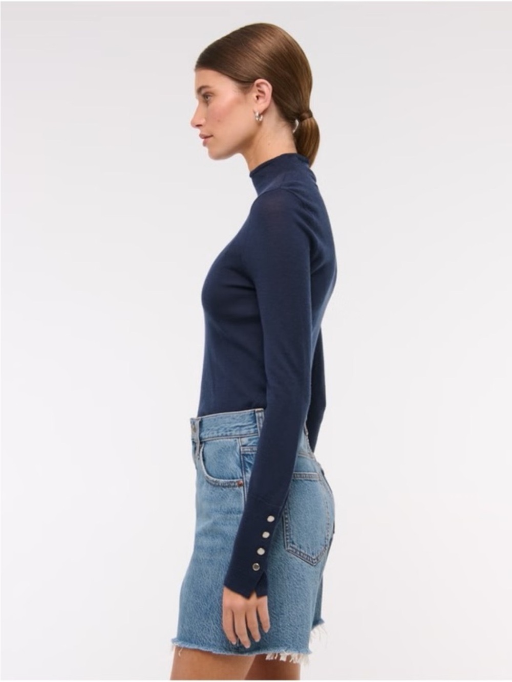 Abercrombie & Fitch Navy Mock Neck Long Sleeve Top